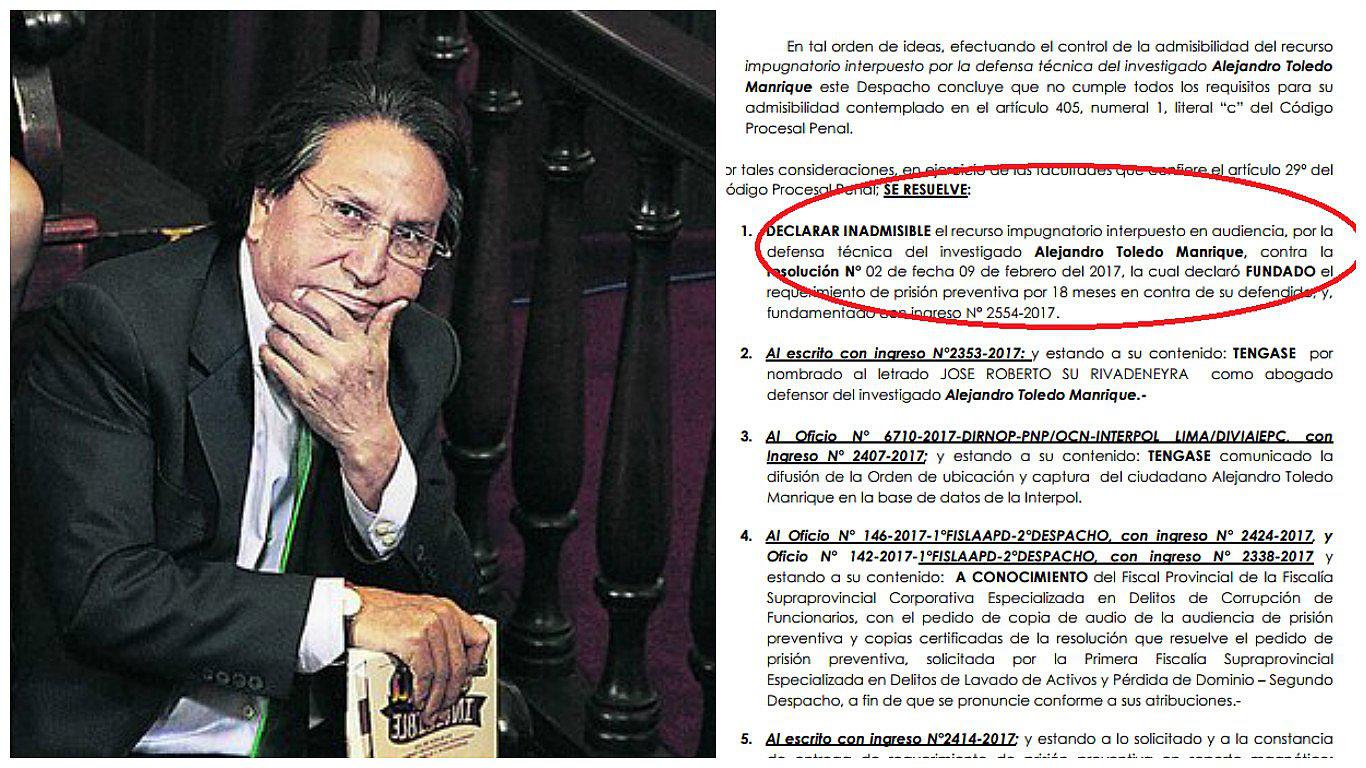 Alejandro Toledo: Por estas razones Poder Judicial rechazó apelación