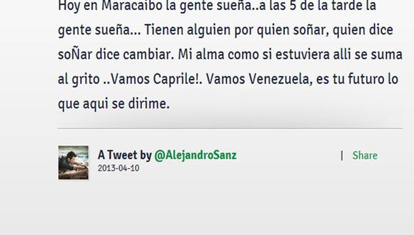 Alejandro Sanz apoya candidatura de Henrique Capriles