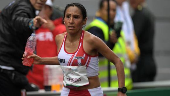 La atleta nacional logró el primer lugar en la en la media maratón femenina de los Juegos Bolivarianos 2022. Foto: AFP.