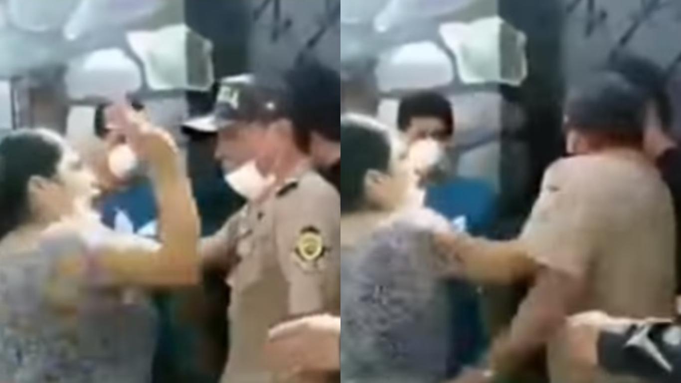 Mujer golpeó a policía durante operativo en Huacho (Foto: captura video Latina)