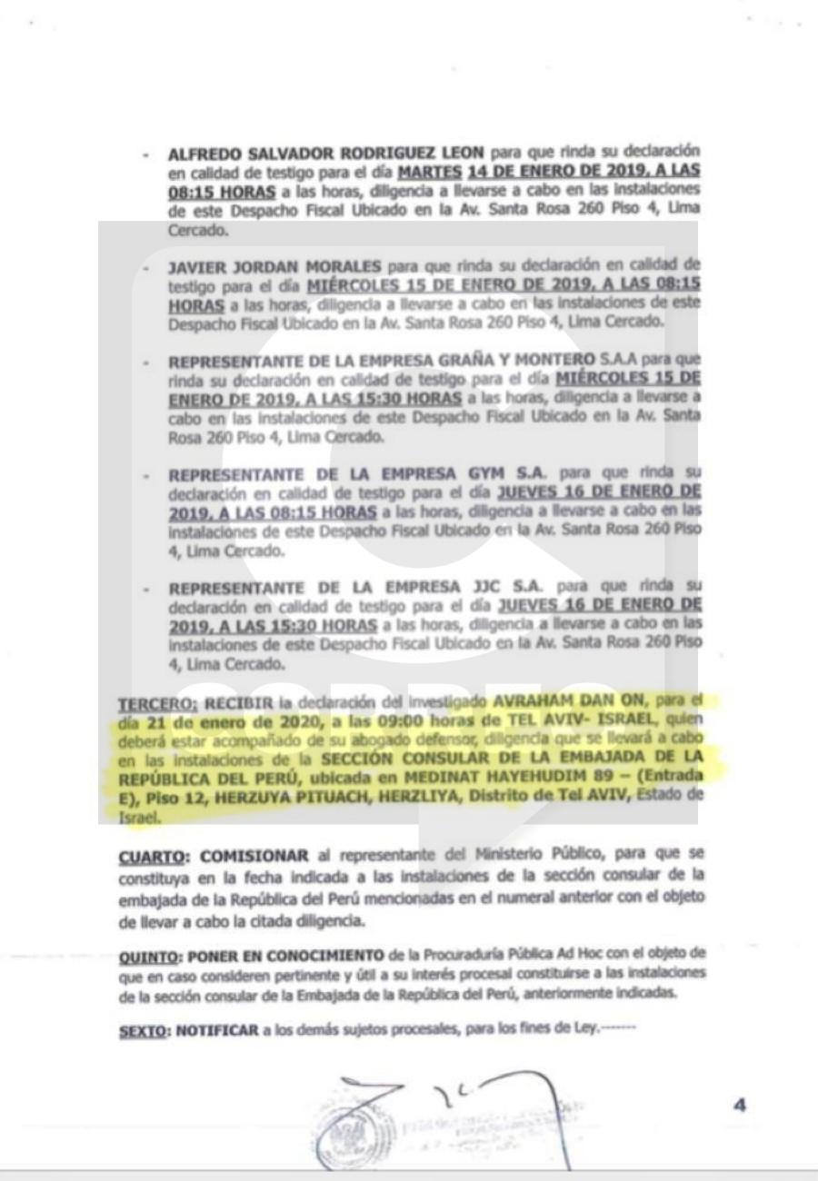 Alejandro Toledo: Fiscalía recogerá testimonio de Avi Dan On en Israel