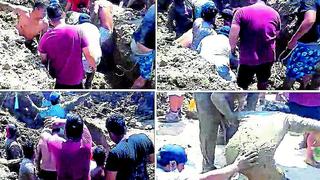 Dos obreros casi mueren sepultados en una obra en Piura (VIDEO)