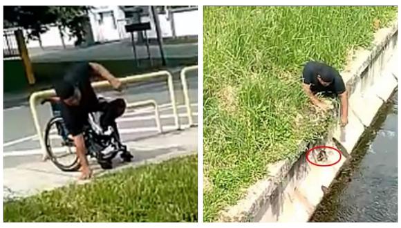 Deportista paralímpico deja su silla de ruedas para salvar a gato que cayó en un alcantarillado (VIDEO)
