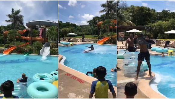 Twitter: tobogán hace que joven "flote" sentado en una piscina (VIDEO)