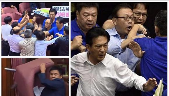YouTube: Congresistas de Taiwán se enfrentan a puñetazos, patadas, empujones y sillazos (VIDEO)