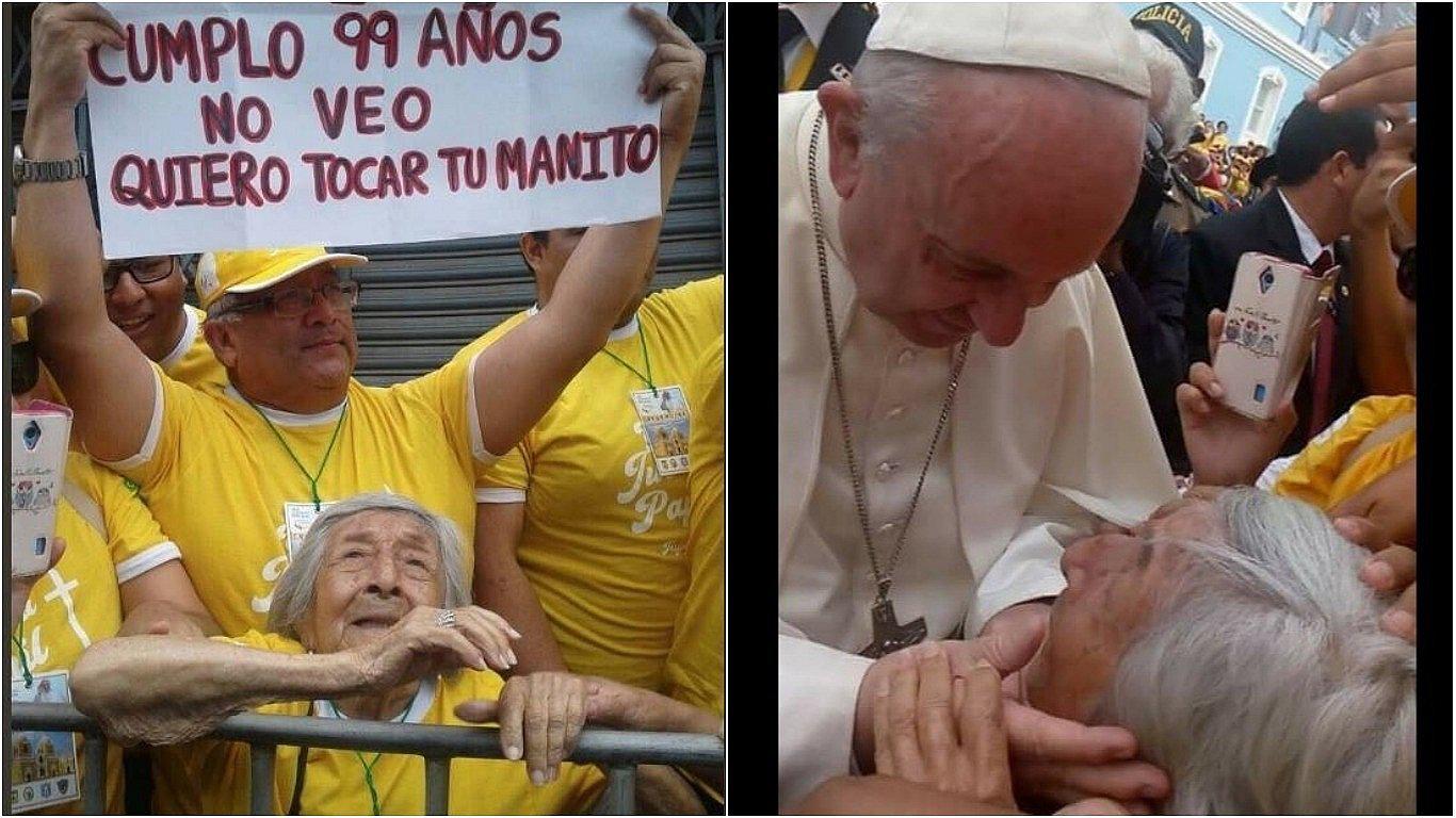 Mujer invidente de 99 años cumple su deseo de tocar al papa Francisco (VIDEO)