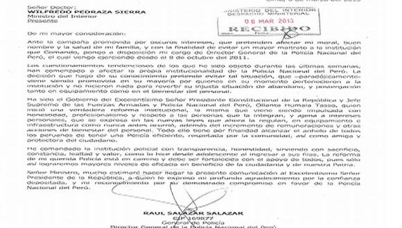 Raúl Salazar envió carta a ministro del Interior