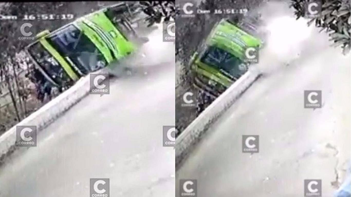 Cerro San Cristóbal: cámara capta preciso momento en que el bus cae al abismo (VIDEO)