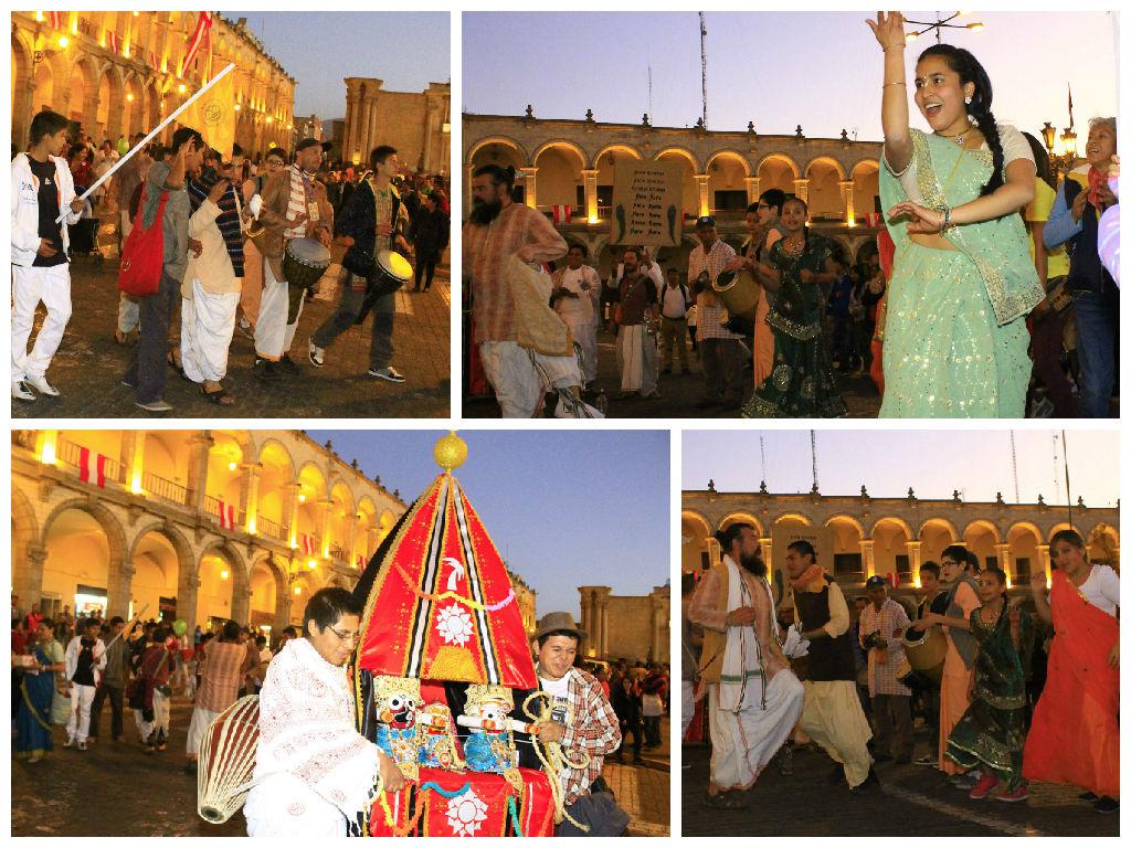 Procesión hindú en la plaza de armas sorprende a arequipeños