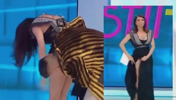 Presentadora de TV pasa bochornoso momento al sentir una araña en su vestido (VIDEO)