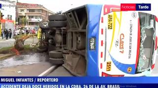 Doce heridos dejó despiste y volcadura de bus en la avenida Brasil en Jesús María