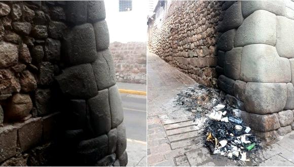 Inescrupulosos queman basura y dañan muro inca en Cusco (FOTOS)