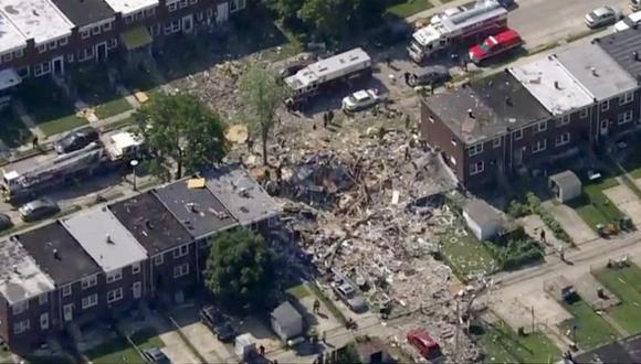 Esta foto proporcionada por WJLA-TV muestra la escena de una explosión en Baltimore el lunes 10 de agosto de 2020. (WJLA-TV vía AP).