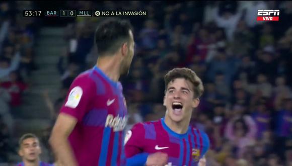 Sergio Busquets marcó el 2-0 del Barcelona vs. Mallorca por LaLiga Santander. (Foto: captura de pantalla - ESPN)