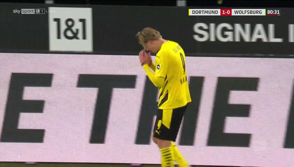 Erling Haaland salió del campo molesto en el Borrusia Dortmund vs. Wolfsburgo. (Captura: Sky Sports)