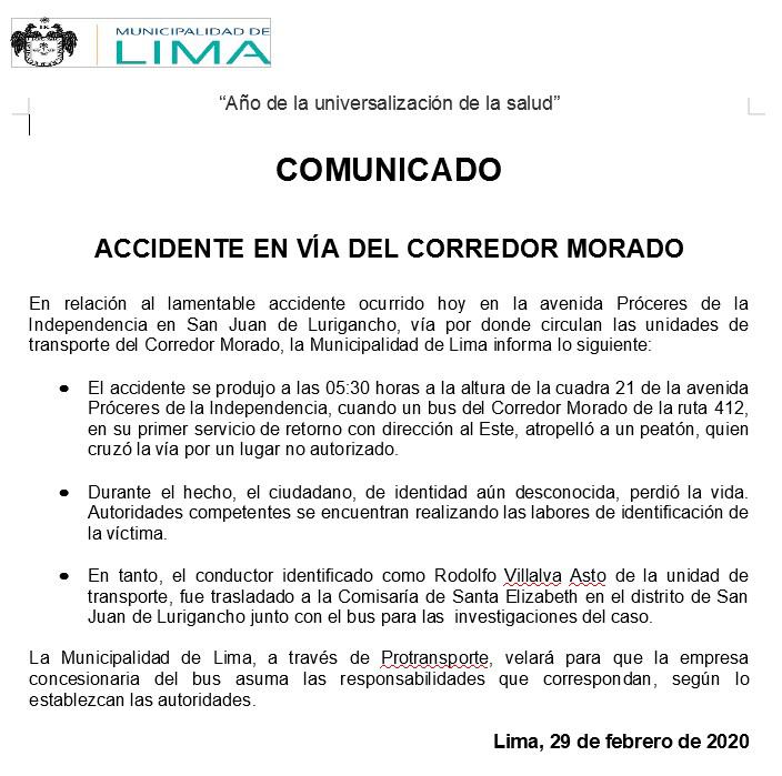 Corredor Morado se pronuncia