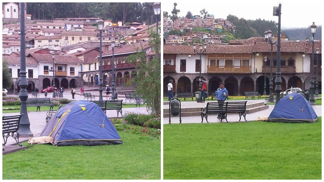 Increíble: Fotos demuestran que turistas habrían acampado en plena Plaza de Armas del Cusco