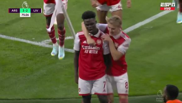 Arsenal se volvió a poner en ventaja y, esta vez, gracias al gol de Buyako Saka. Foto: Captura de pantalla de ESPN.