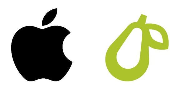 La marca Apple y el logotipo de pera usado por una pequeña empresa. | Foto: Difusión.