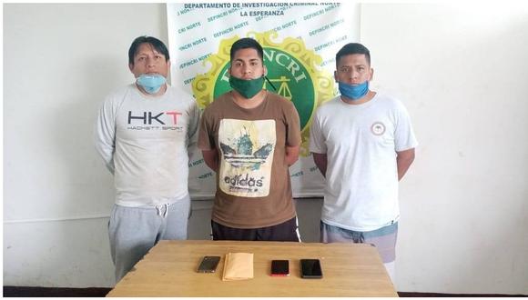 Policía captura a tres de "Los Pájaros de Florencia de Mora" que venían exigiendo a una empresaria el pago de S/ 5,000