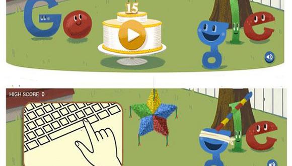 Piñata y caramelos en doodle por aniversario de Google