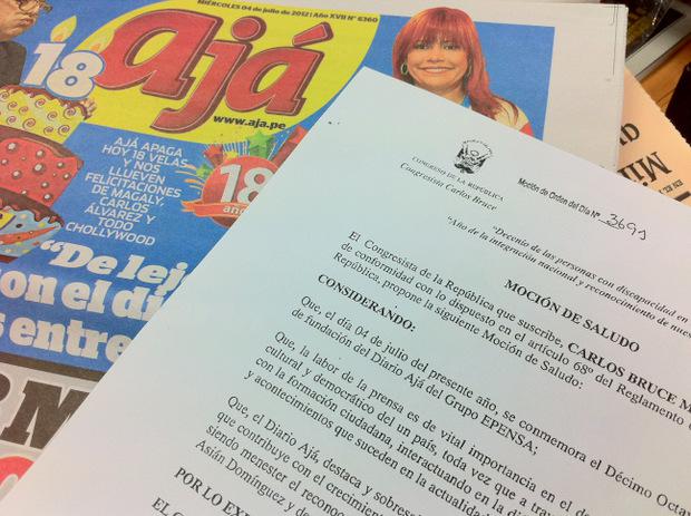 Diario Ajá cumple 18 años y presentan moción de saludo en el Congreso