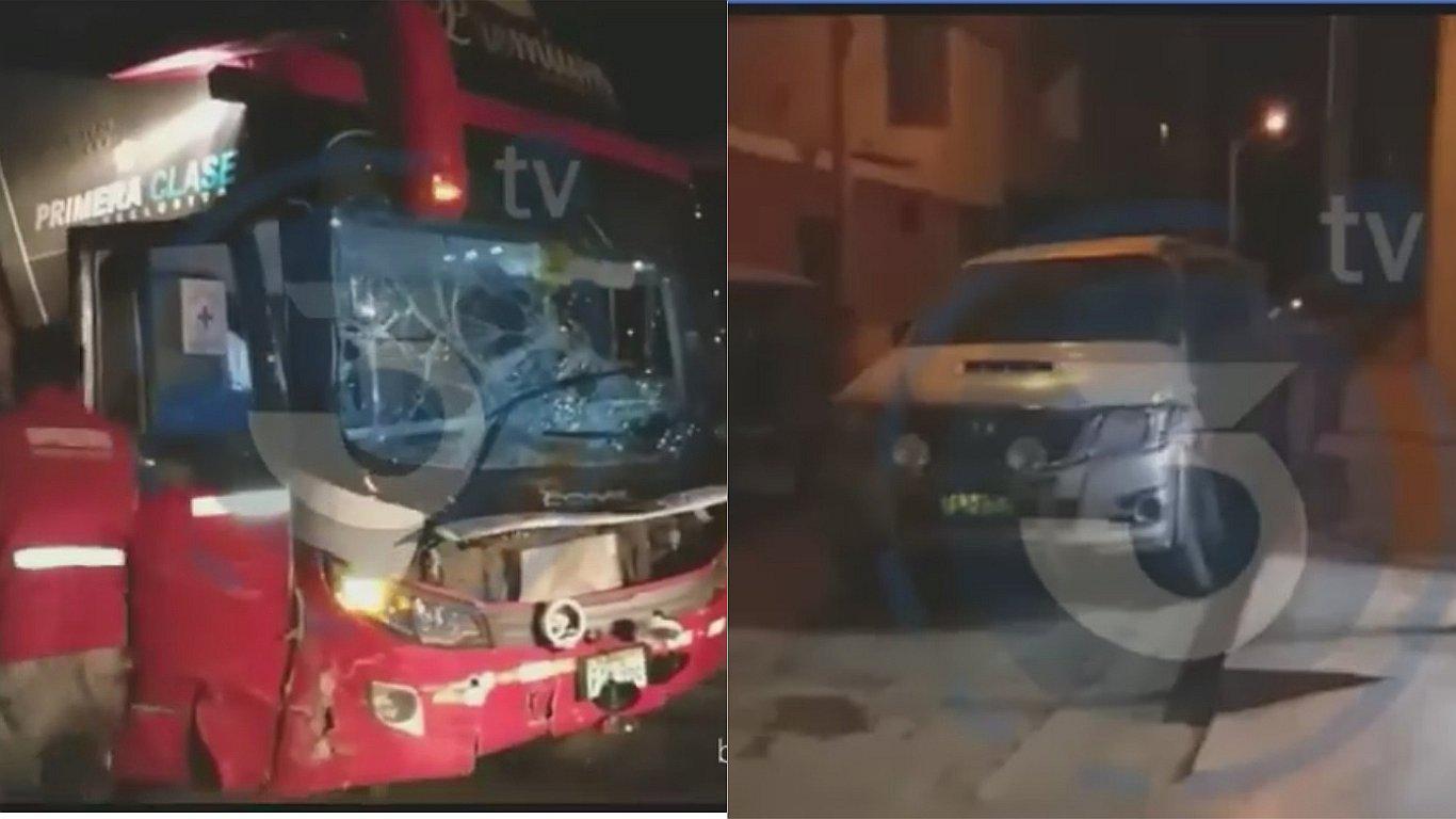 Choque entre ómnibus y camioneta deja un herido 