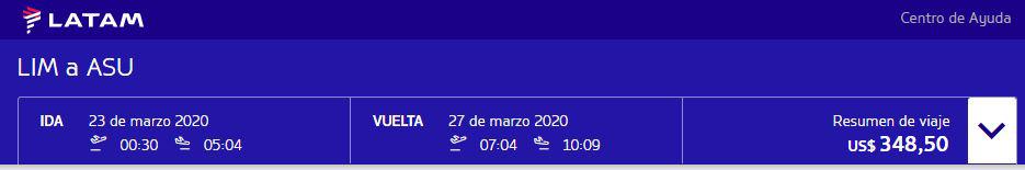 Precio del vuelo a Asunción en las últimas semanas de marzo. (Foto: Latam)