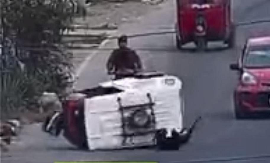 Perro choca contra mototaxi en movimiento y lo voltea (VIDEO)