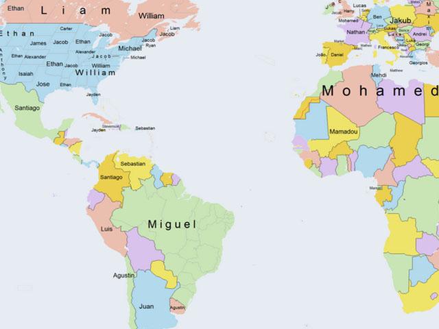 Mapa revela los nombres de varón más populares del mundo