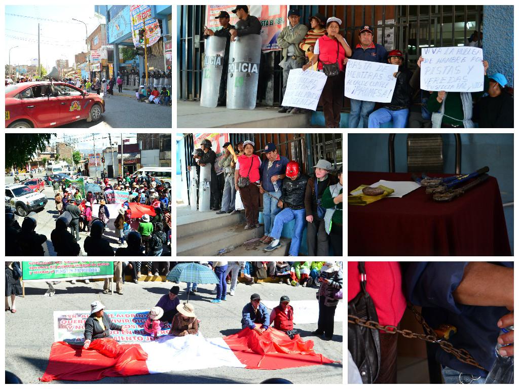 Pobladores se encadenan en puertas de municipio para que no paren obras