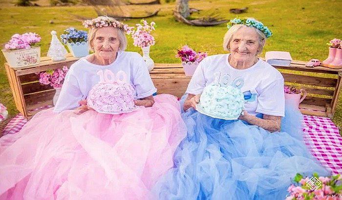 Brasil: Gemelas celebraron sus 100 años con colorida sesión fotográfica