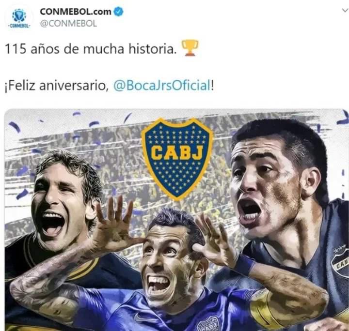 El error de Conmebol y el aniversario de Boca Juniors. (Foto: Captura de Twitter)