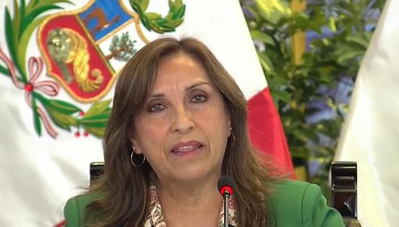 Dina Boluarte ofreció  una conferencia de prensa tras la sesión de PCM. (Foto: TV Perú)
