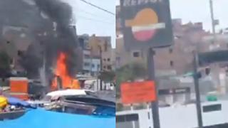 El Agustino: se registra incendio en avenida 28 de Julio cerca de un grifo (VIDEO)