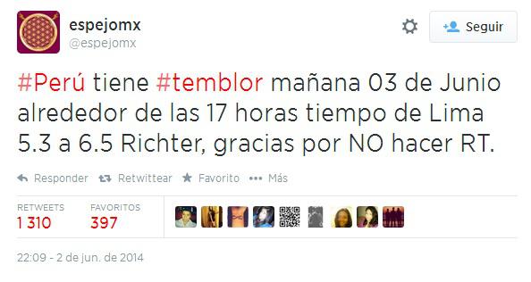 Cuenta Twitter predijo temblor en Lima