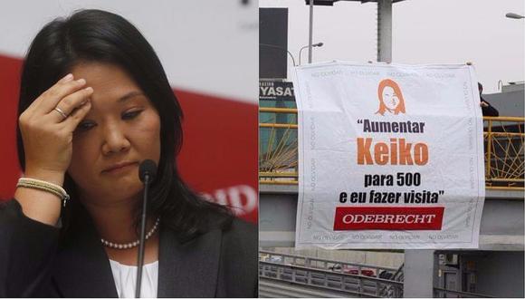 Colocan carteles sobre supuesta vinculación de Keiko Fujimori con Odebrecht (FOTOS)