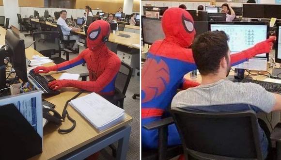 Hombre se disfrazó de Spider-Man en su último día de trabajo (VIDEO)