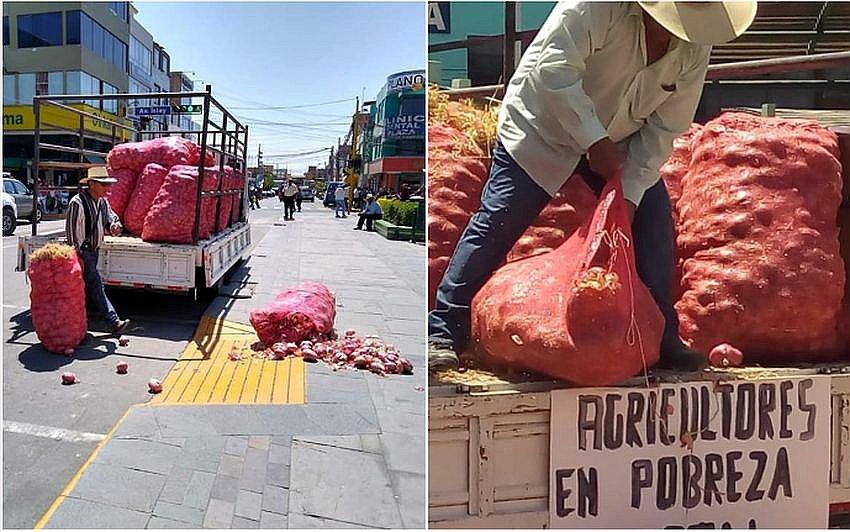 ​Agricultores arrojan cebolla como protesta por precios bajos