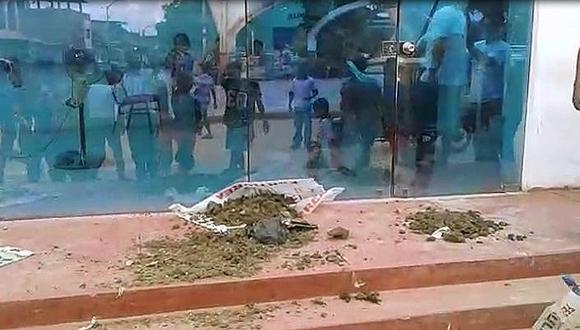 Tumbes: Vecinos de Corrales arrojan excremento de vaca en la puerta de la municipalidad (VIDEO)