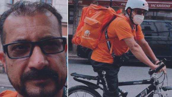Exministro afgano se gana la vida en Alemania trabajando como repartidor de comida en bicicleta. (Foto: @AJArabic / Twitter)