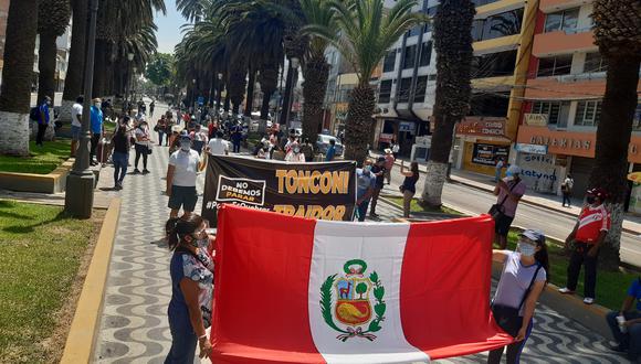 Comerciantes de las galerías de la avenida Bolognesi protestaron contra la cuarentena extrema decretada en Tacna por el gobierno de Francisco Sagasti