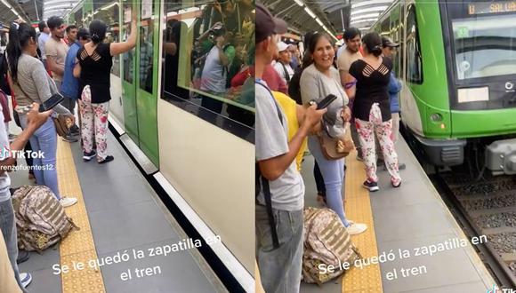 La señora perdió su zapatilla dentro del tren. (Foto: composición EC)