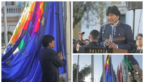 Evo Morales iza bandera marítima de Bolivia ante litigio en La Haya