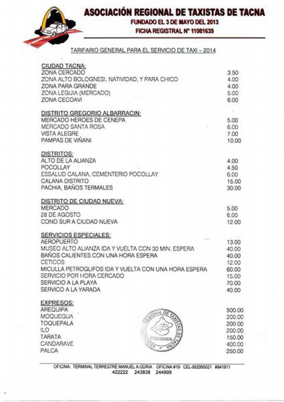 Conoce el precio de la tarifa de taxis desde el cercado