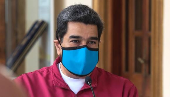 El presidente venezolano Nicolás Maduro hablando durante un anuncio televisado sobre la pandemia del nuevo coronavirus, COVID-19, en el Palacio Presidencial de Miraflores en Caracas. (Foto: AFP/Presidencia venezolana)