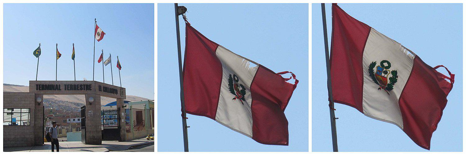 Izan bandera peruana en pésimo estado en el terminal El Collasuyo