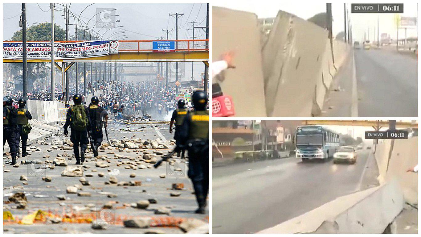 ​Puente Piedra: Bloques de concreto derribados por manifestantes obstaculizan tránsito