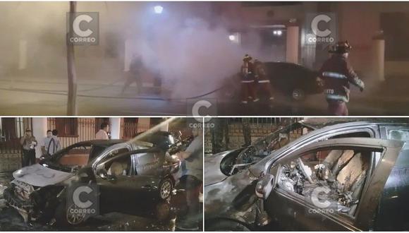 Auto se incendió en plena avenida Arequipa (VIDEOS)