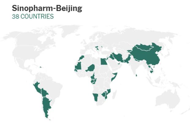 Imagen de la utilización de la vacuna contra el coronavirus de Sinopharm - Beijing en el mundo. (Captura - New York Times).